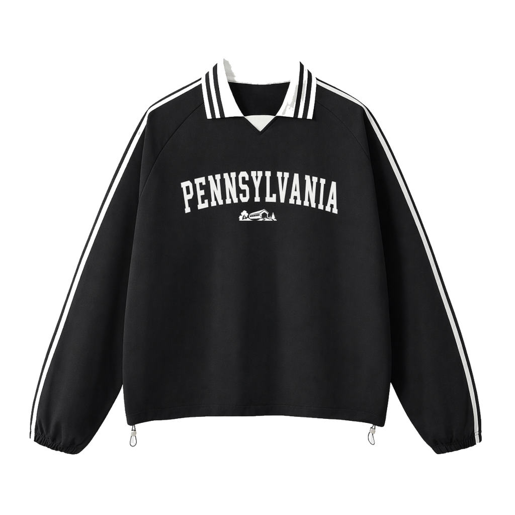 Collection 9 Pennsylvania Contrast Striped Lapel Collar Sweatshirt - Black front
