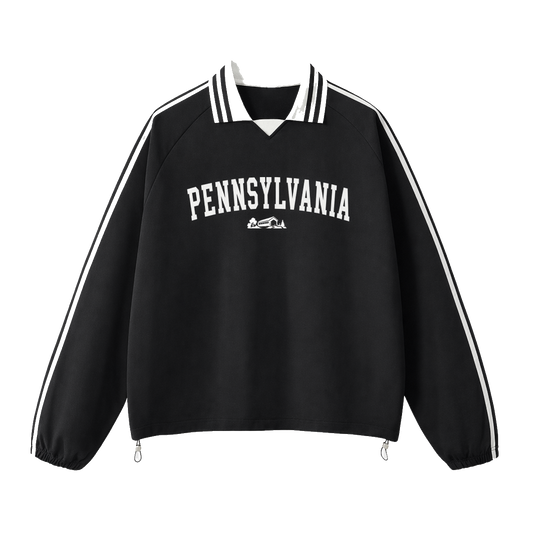 Collection 9 Pennsylvania Contrast Striped Lapel Collar Sweatshirt - Black front