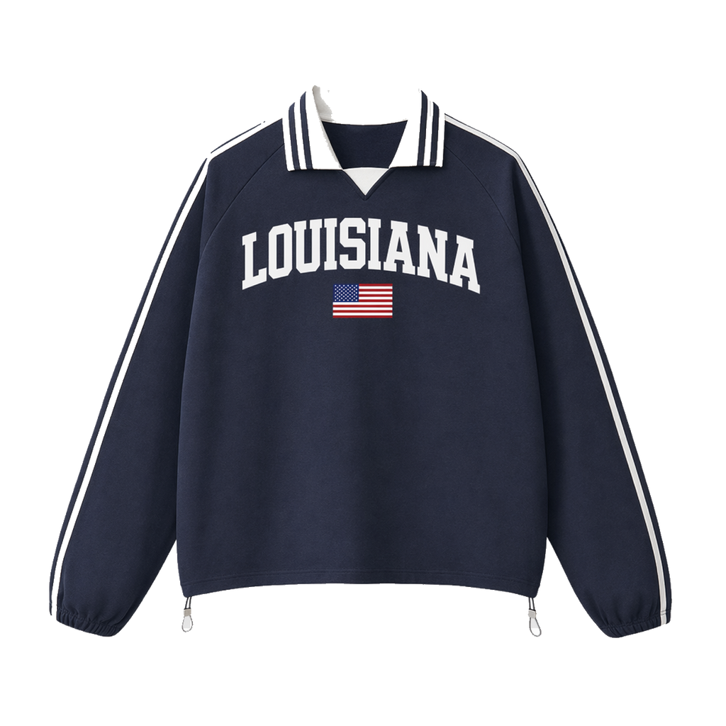 Collection 2 Louisiana Contrast Striped Lapel Collar Sweatshirt - Royal Blue front