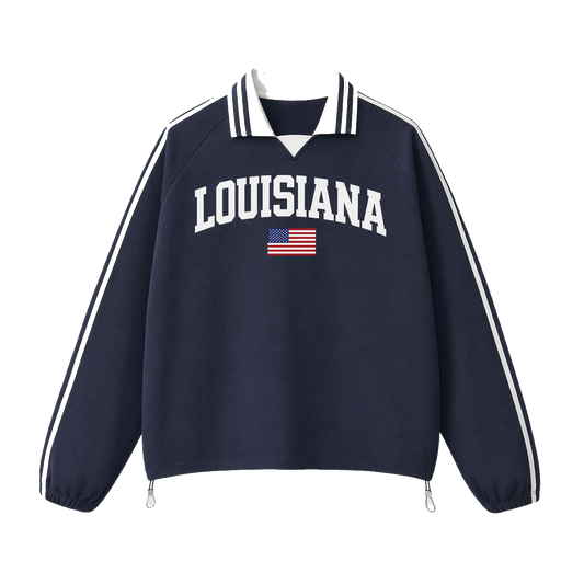 Collection 2 Louisiana Contrast Striped Lapel Collar Sweatshirt - Royal Blue front