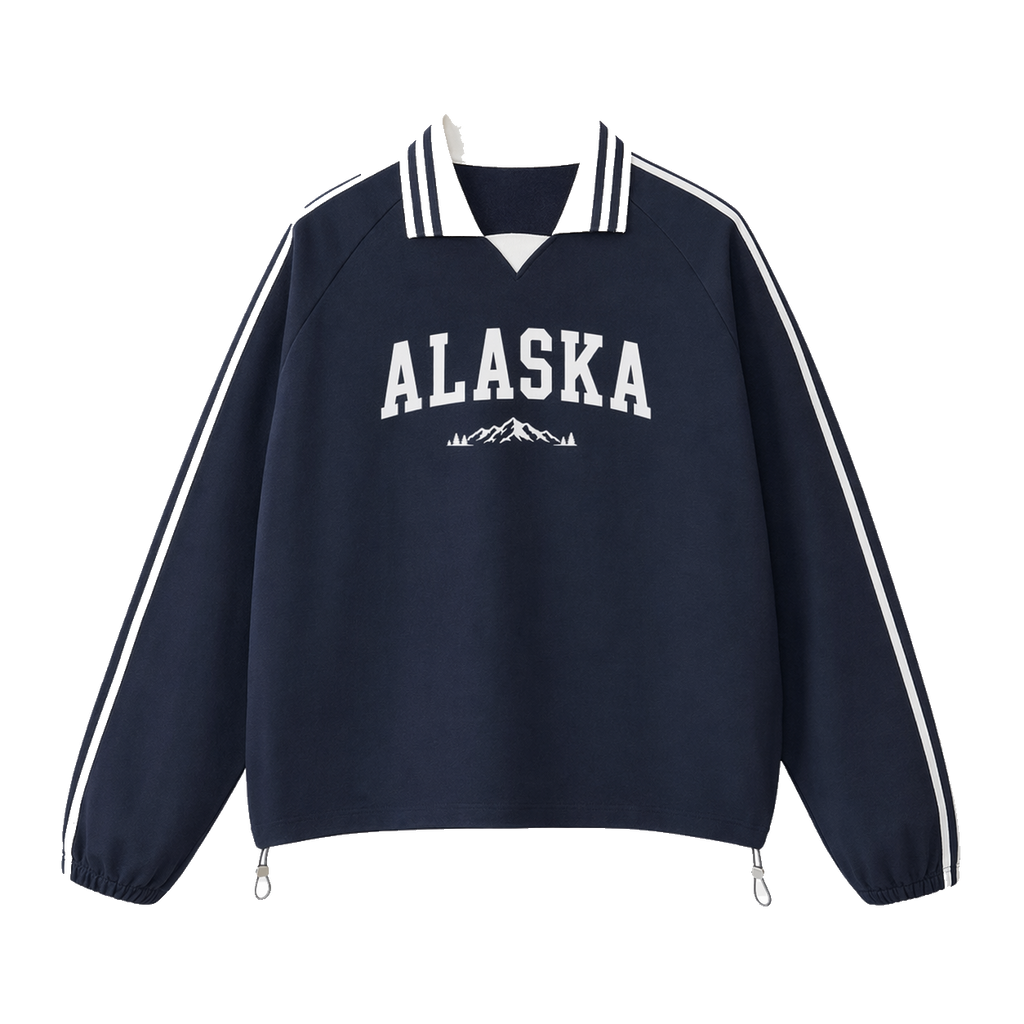 Collection 9 Alaska Contrast Striped Lapel Collar Sweatshirt - Royal Blue front