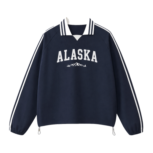 Collection 9 Alaska Contrast Striped Lapel Collar Sweatshirt - Royal Blue front