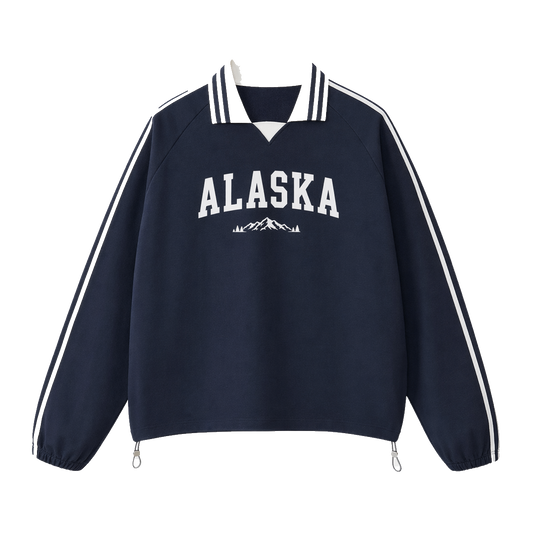 Collection 9 Alaska Contrast Striped Lapel Collar Sweatshirt - Royal Blue front