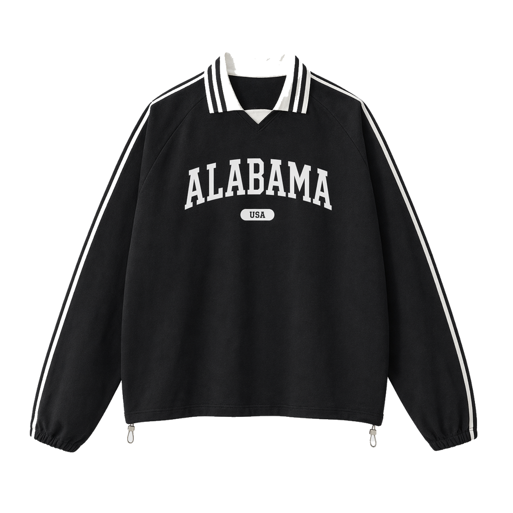Collection 4 Alabama Contrast Striped Lapel Collar Sweatshirt - Black front