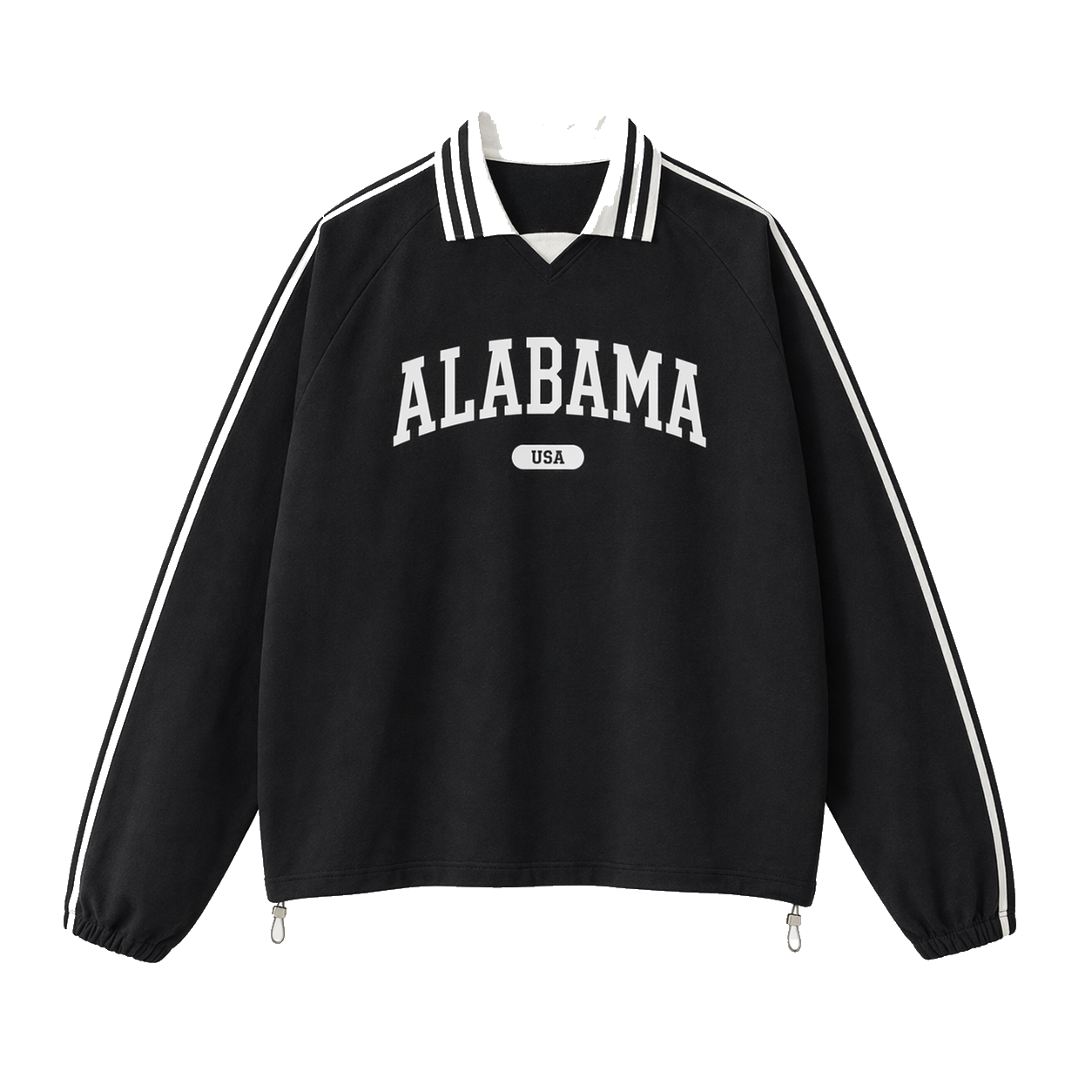 Collection 4 Alabama Contrast Striped Lapel Collar Sweatshirt - Black front