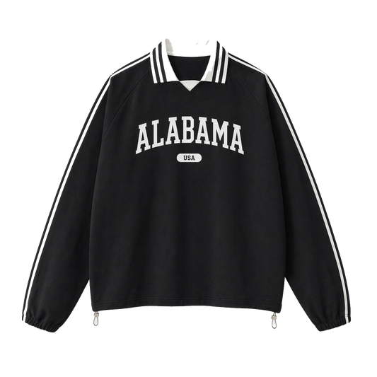 Collection 4 Alabama Contrast Striped Lapel Collar Sweatshirt - Black front