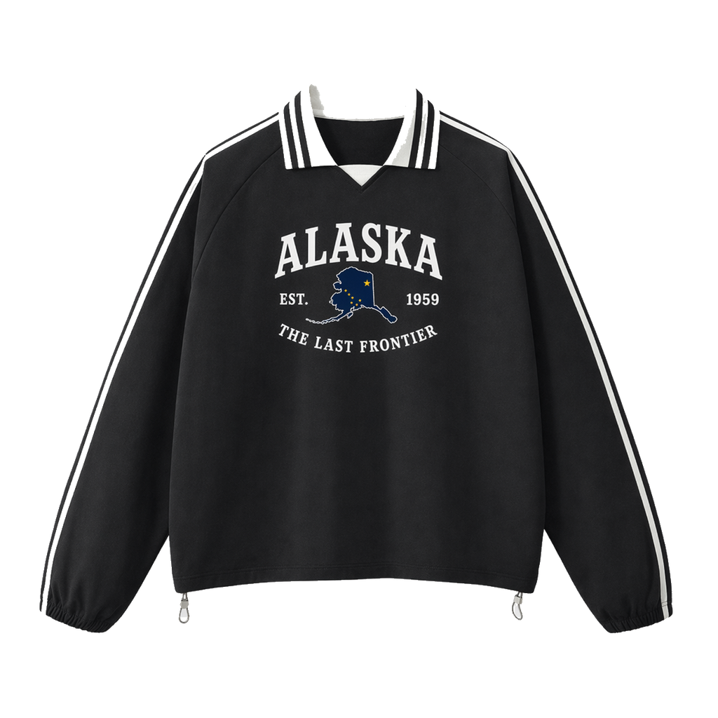 Collection 8 Alaska Contrast Striped Lapel Collar Sweatshirt - Black front