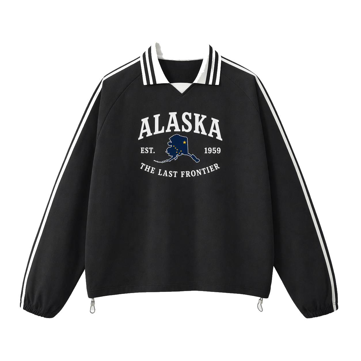 Collection 8 Alaska Contrast Striped Lapel Collar Sweatshirt - Black front