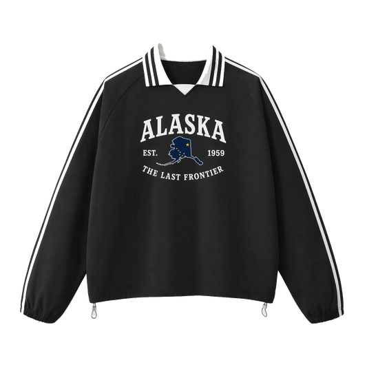 Collection 8 Alaska Contrast Striped Lapel Collar Sweatshirt - Black front