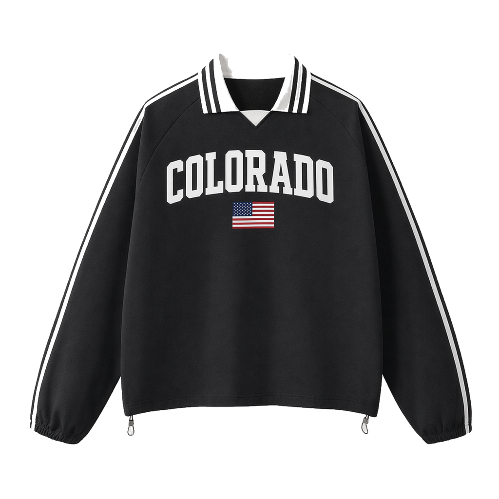 Collection 2 Colorado Contrast Striped Lapel Collar Sweatshirt - Black front