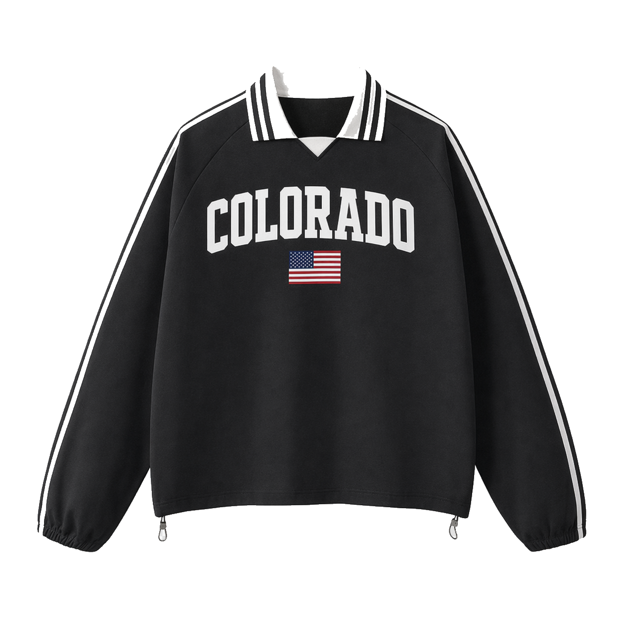 Collection 2 Colorado Contrast Striped Lapel Collar Sweatshirt - Black front