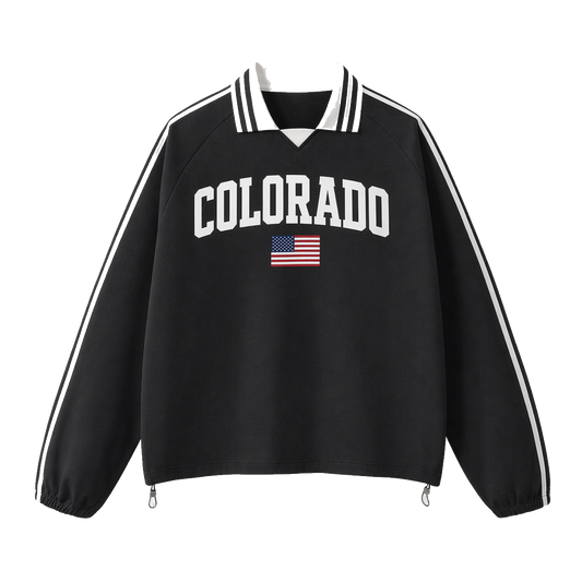 Collection 2 Colorado Contrast Striped Lapel Collar Sweatshirt - Black front