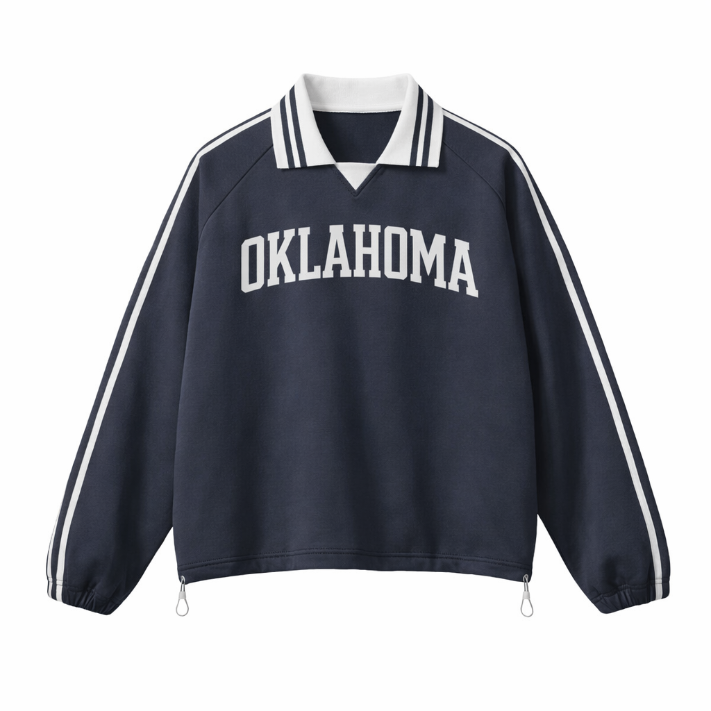 Collection 1 Oklahoma Contrast Striped Lapel Collar Sweatshirt - Royal Blue front