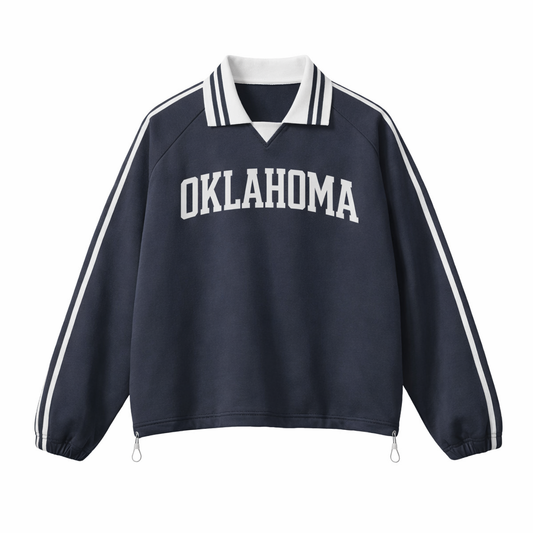 Collection 1 Oklahoma Contrast Striped Lapel Collar Sweatshirt - Royal Blue front