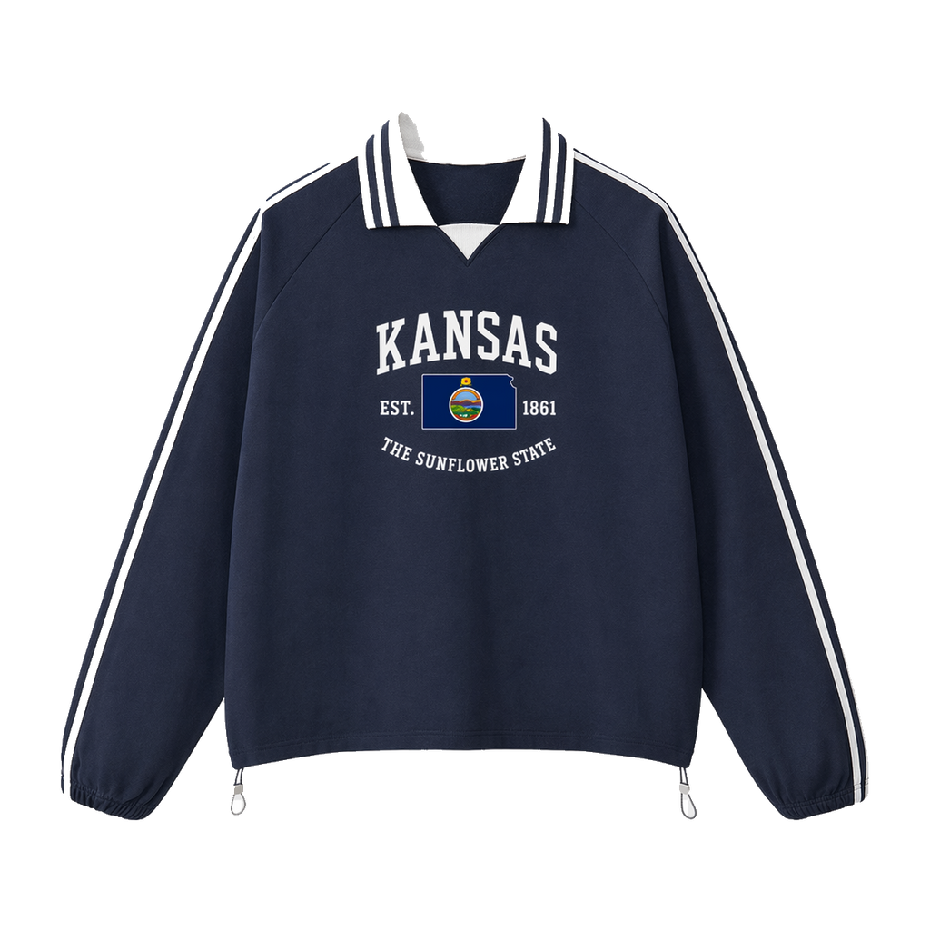 Collection 8 Kansas Contrast Striped Lapel Collar Sweatshirt - Royal Blue front