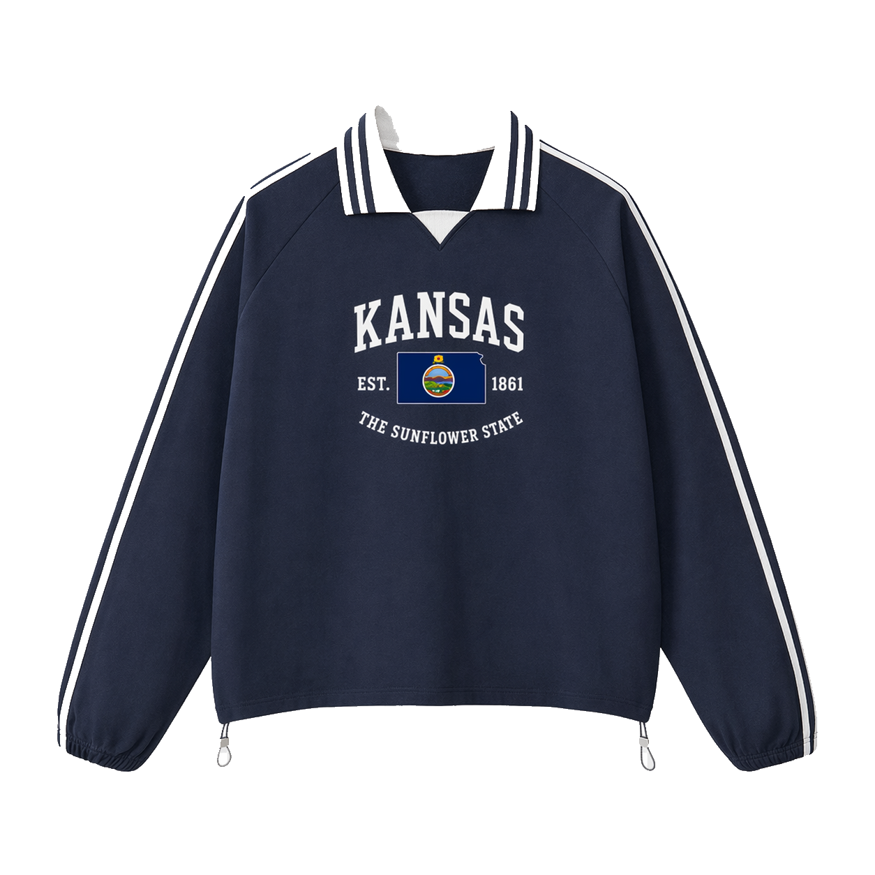 Collection 8 Kansas Contrast Striped Lapel Collar Sweatshirt - Royal Blue front