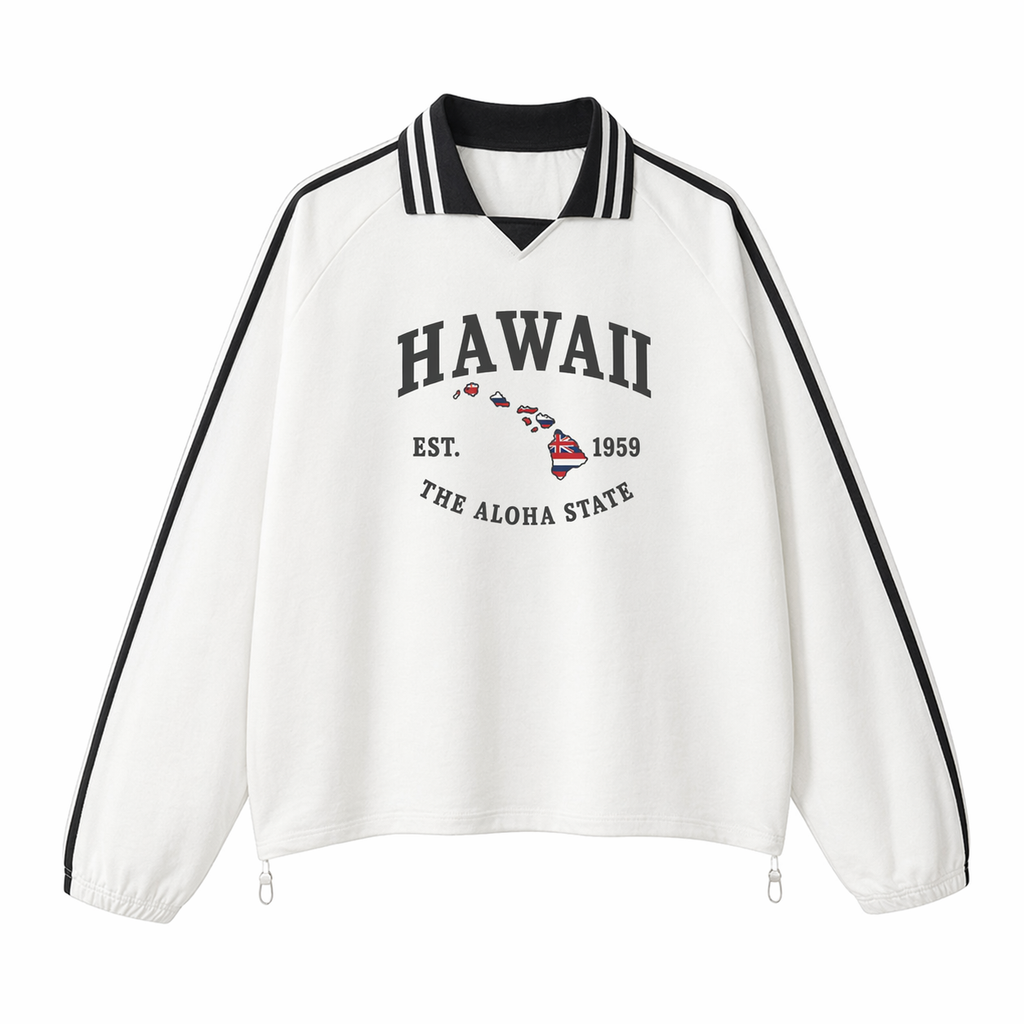 Collection 8 Hawaii Contrast Striped Lapel Collar Sweatshirt - White front