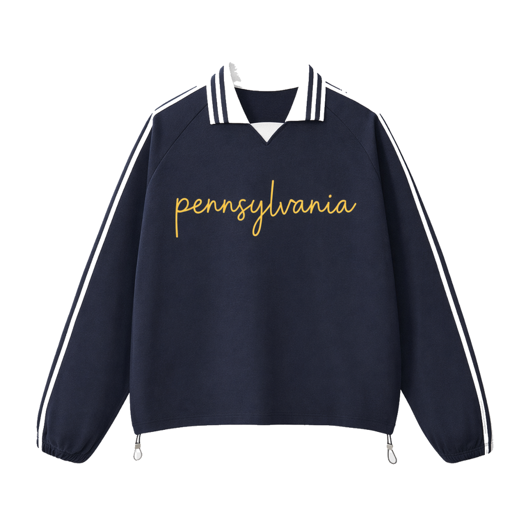 Collection 3 Pennsylvania Contrast Striped Lapel Collar Sweatshirt - Royal Blue front