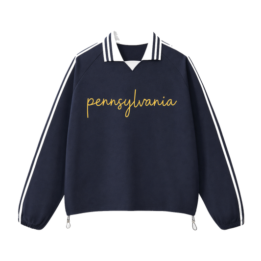 Collection 3 Pennsylvania Contrast Striped Lapel Collar Sweatshirt - Royal Blue front