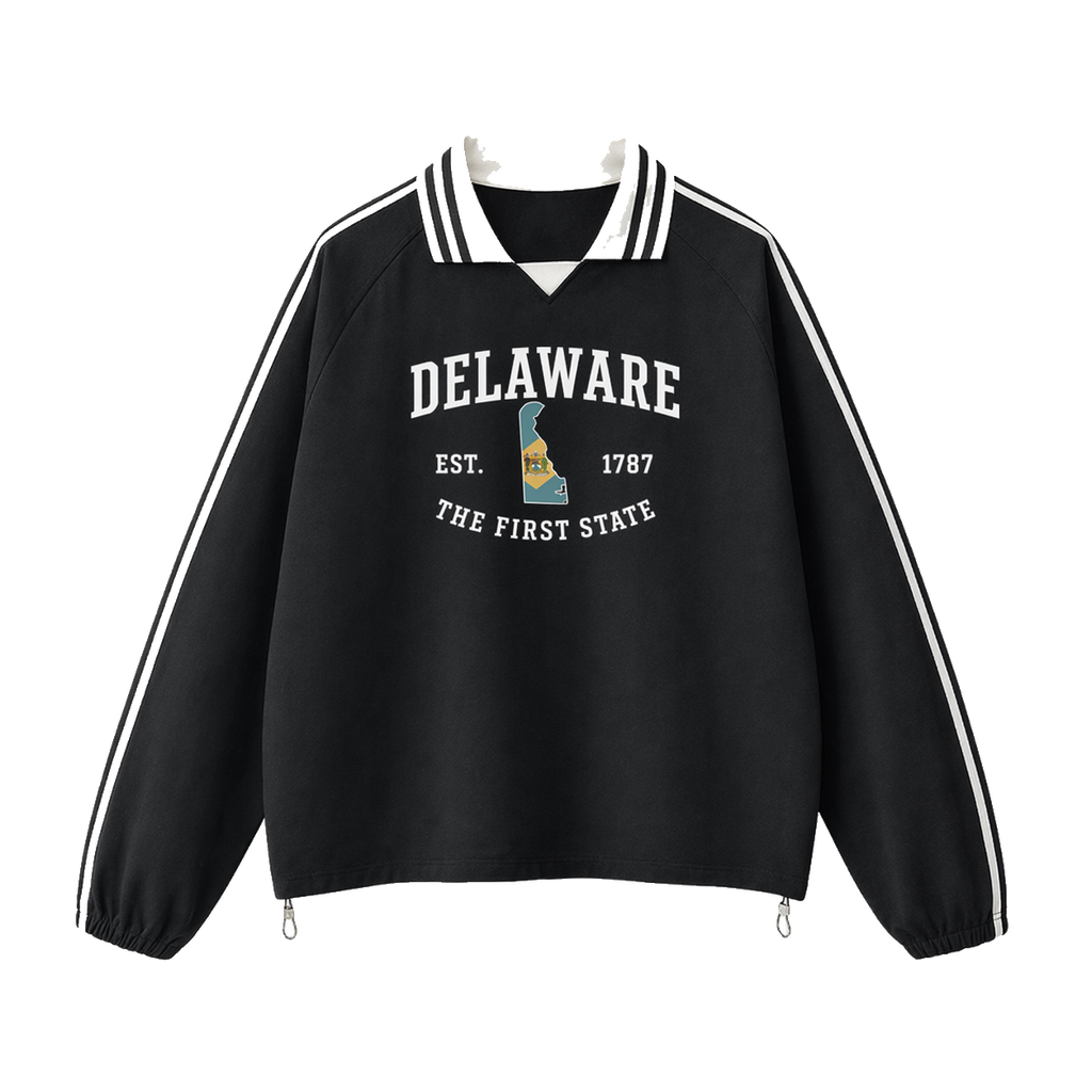 Collection 8 Delaware Contrast Striped Lapel Collar Sweatshirt - Black front
