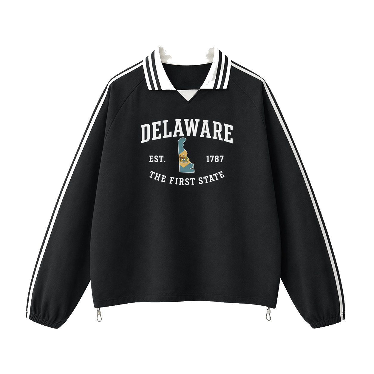 Collection 8 Delaware Contrast Striped Lapel Collar Sweatshirt - Black front