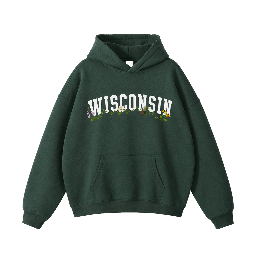 Collection 10 Wisconsin Oversize Fleeced Hoodie - Eden Green front