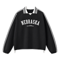 Collection 9 Nebraska Contrast Striped Lapel Collar Sweatshirt - Black front