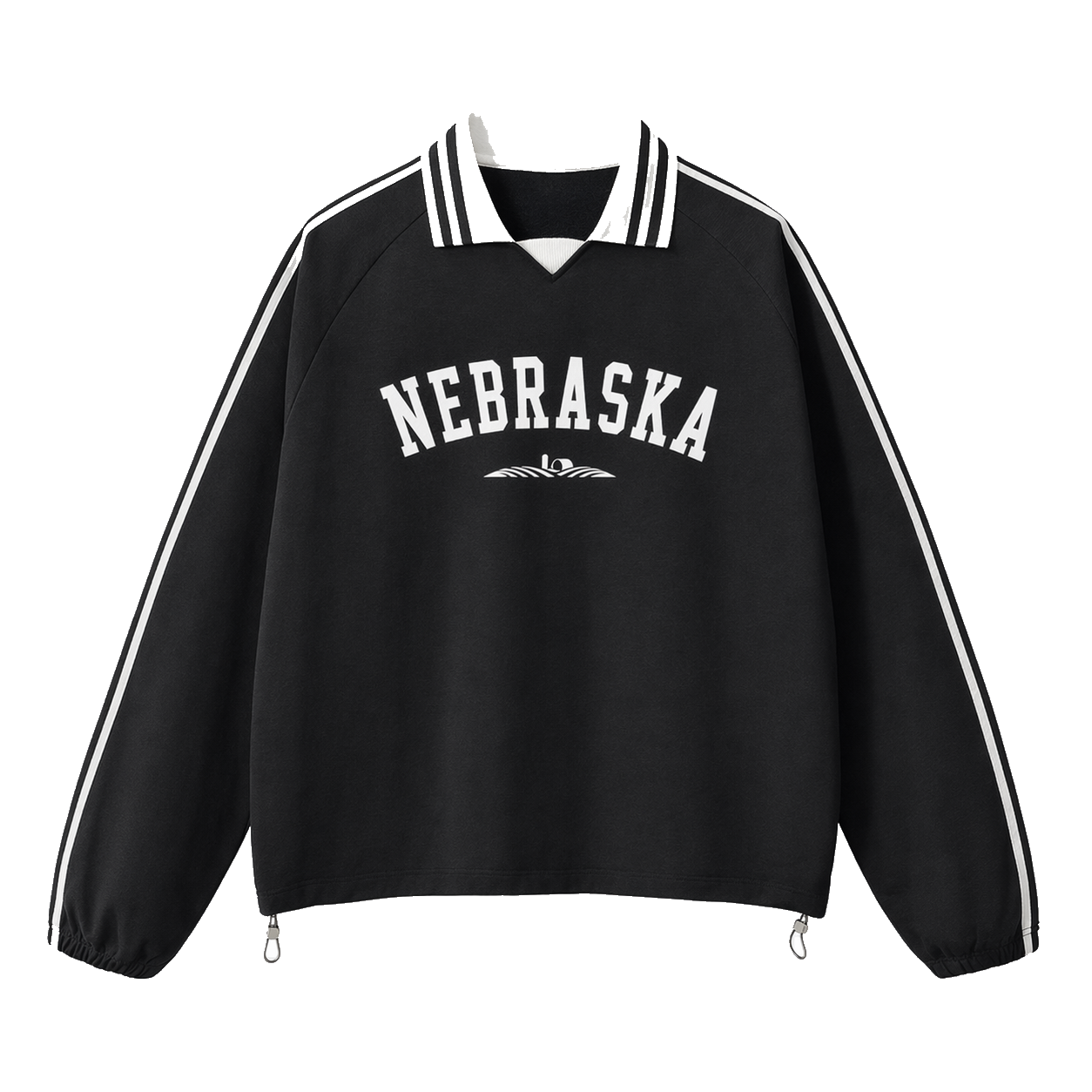 Collection 9 Nebraska Contrast Striped Lapel Collar Sweatshirt - Black front
