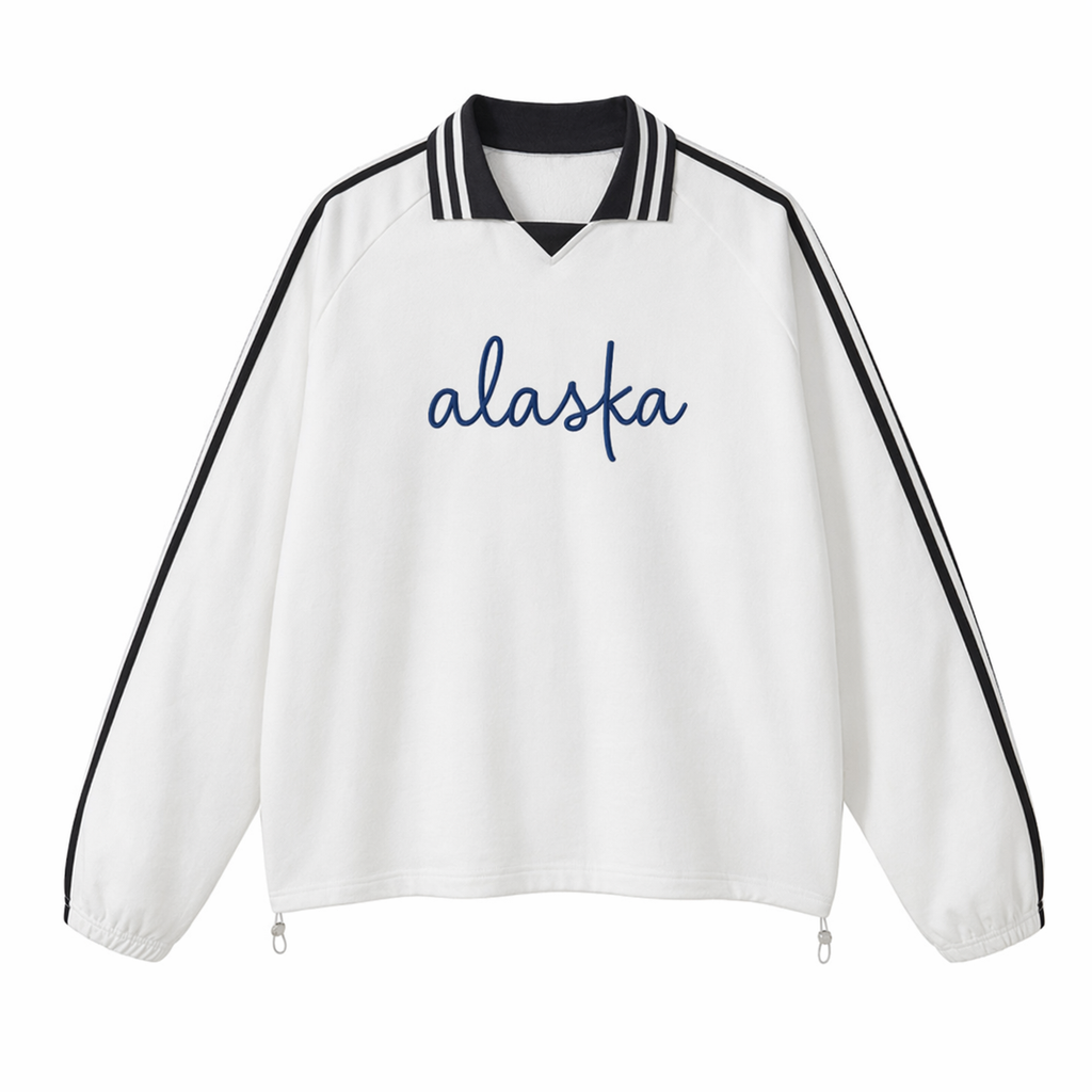 Collection 3 Alaska Contrast Striped Lapel Collar Sweatshirt - White front