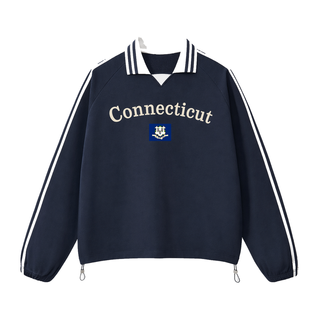 Collection 6 Connecticut Contrast Striped Lapel Collar Sweatshirt - Royal Blue front