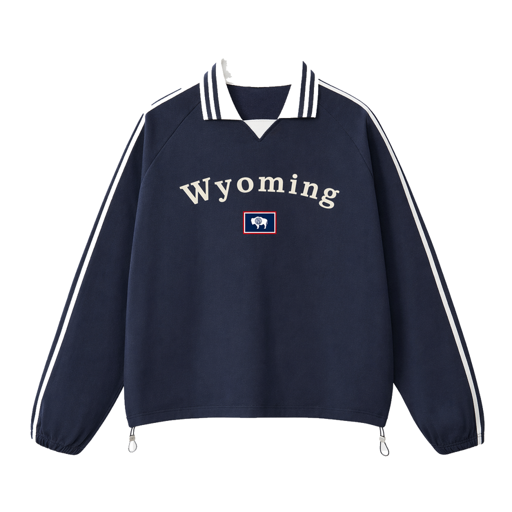 Collection 6 Wyoming Contrast Striped Lapel Collar Sweatshirt - Royal Blue front