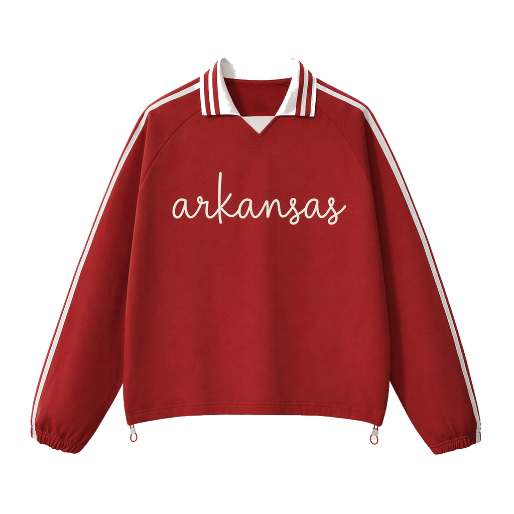 Collection 3 Arkansas Contrast Striped Lapel Collar Sweatshirt - Red front