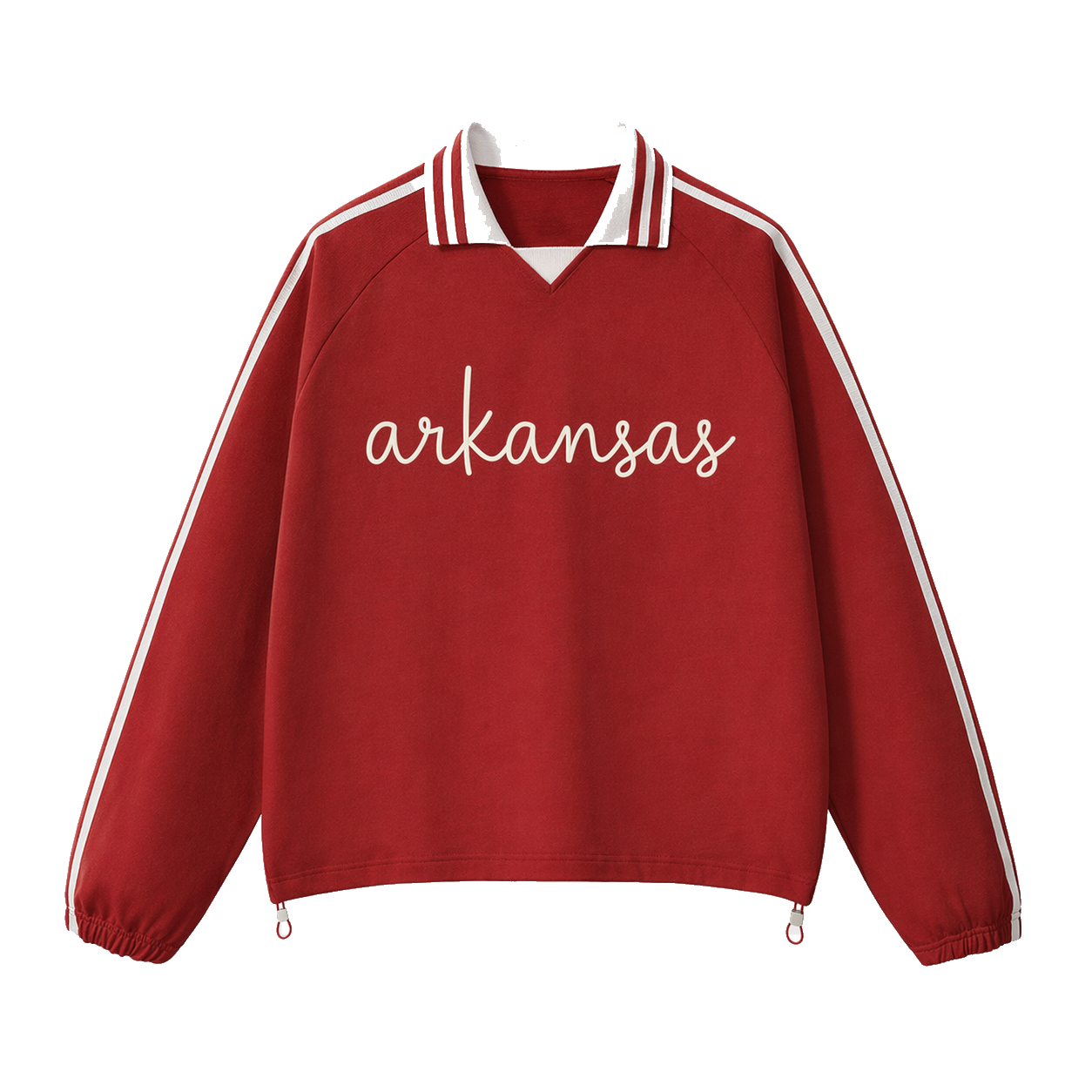 Collection 3 Arkansas Contrast Striped Lapel Collar Sweatshirt - Red front