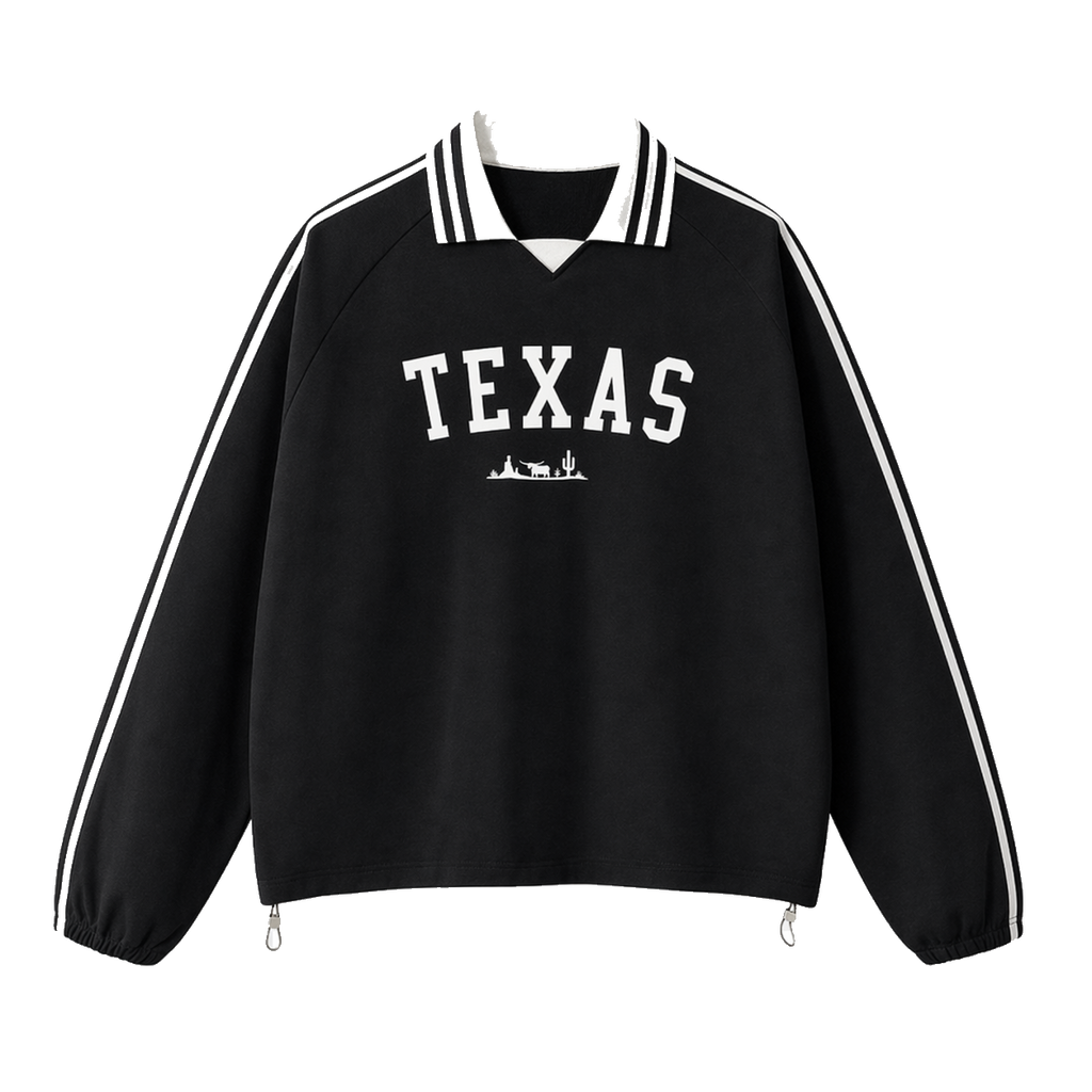 Collection 9 Texas Contrast Striped Lapel Collar Sweatshirt - Black front