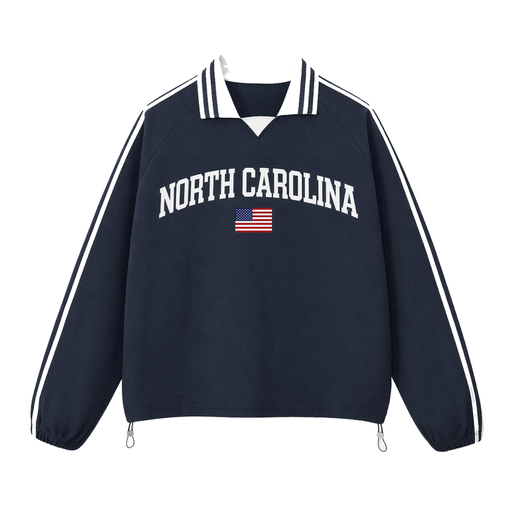 Collection 2 North Carolina Contrast Striped Lapel Collar Sweatshirt - Royal Blue front