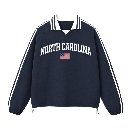 Collection 2 North Carolina Contrast Striped Lapel Collar Sweatshirt - Royal Blue front