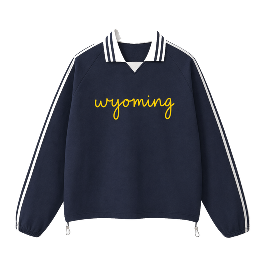 Collection 3 Wyoming Contrast Striped Lapel Collar Sweatshirt - Royal Blue front