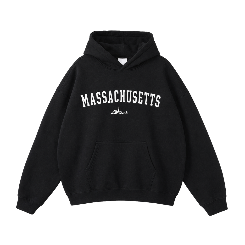 Collection 9 Massachusetts Oversize Fleeced Hoodie - Black front