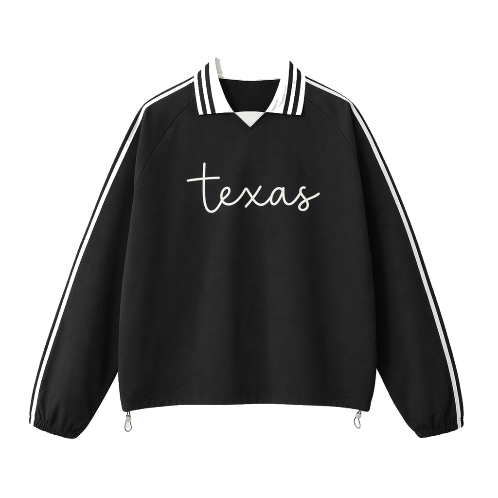 Collection 3 Texas Contrast Striped Lapel Collar Sweatshirt - Black front