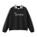 Collection 3 Texas Contrast Striped Lapel Collar Sweatshirt - Black front