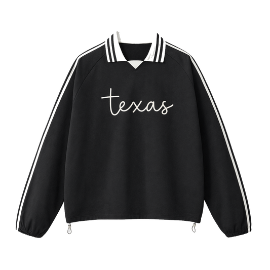 Collection 3 Texas Contrast Striped Lapel Collar Sweatshirt - Black front