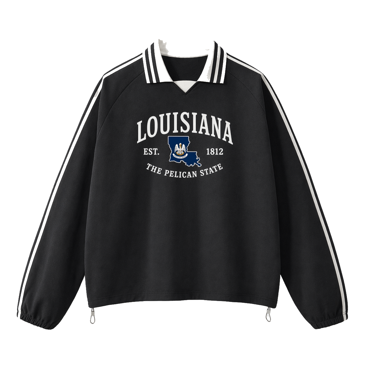 Collection 8 Louisiana Contrast Striped Lapel Collar Sweatshirt - Black front