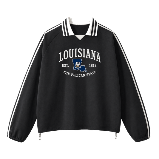 Collection 8 Louisiana Contrast Striped Lapel Collar Sweatshirt - Black front