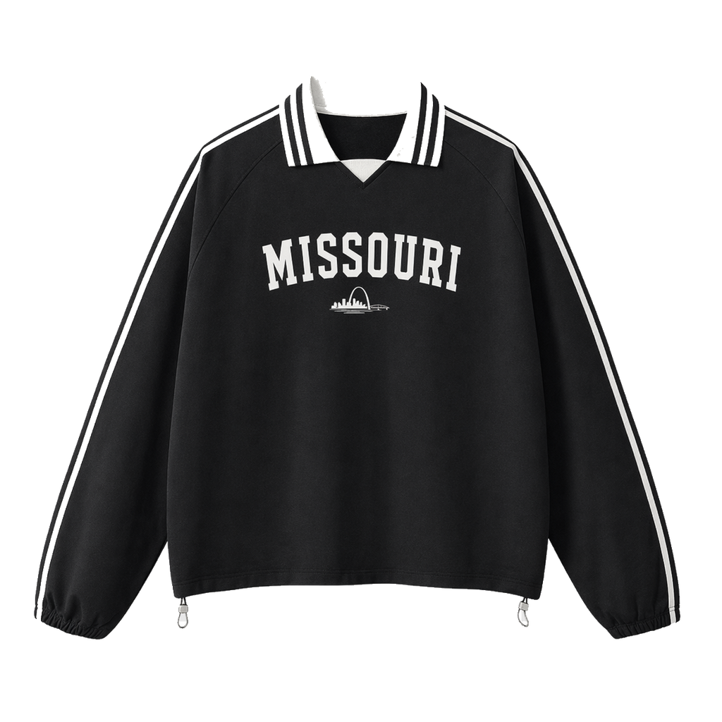 Collection 9 Missouri Contrast Striped Lapel Collar Sweatshirt - Black front