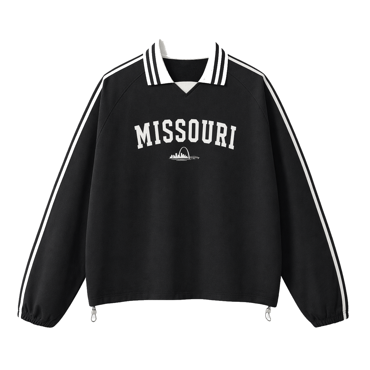 Collection 9 Missouri Contrast Striped Lapel Collar Sweatshirt - Black front