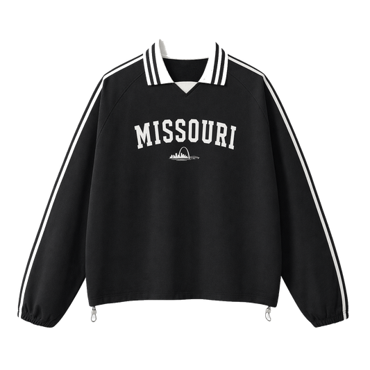 Collection 9 Missouri Contrast Striped Lapel Collar Sweatshirt - Black front