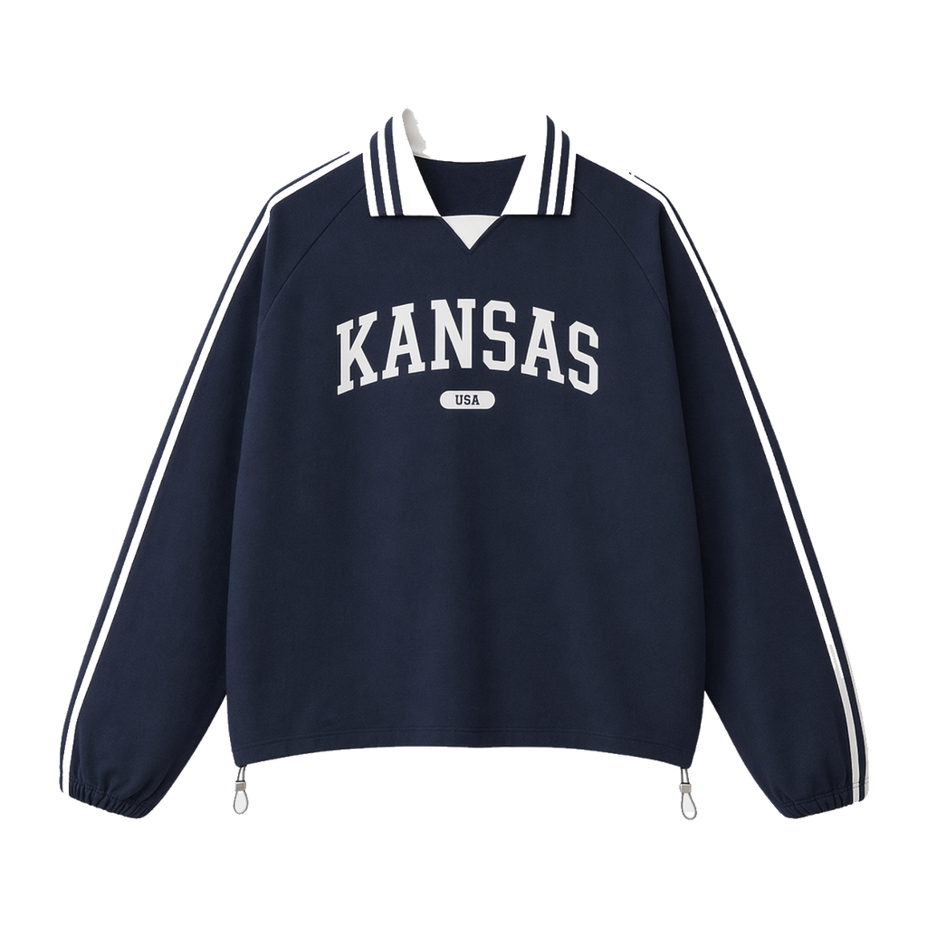 Collection 4 Kansas Contrast Striped Lapel Collar Sweatshirt - Royal Blue front