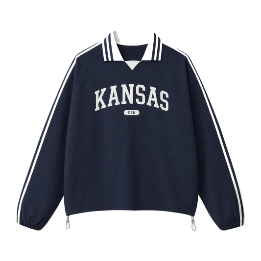 Collection 4 Kansas Contrast Striped Lapel Collar Sweatshirt - Royal Blue front