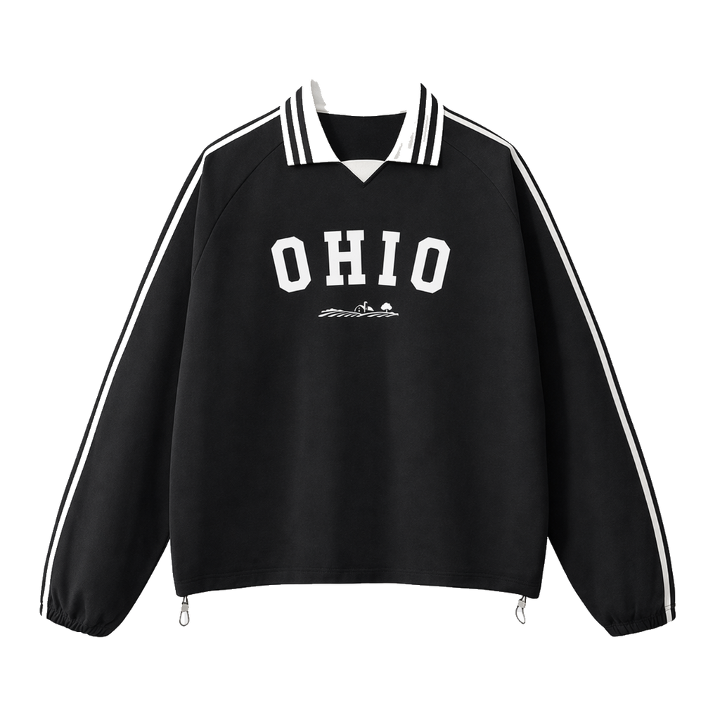 Collection 9 Ohio Contrast Striped Lapel Collar Sweatshirt - Black front