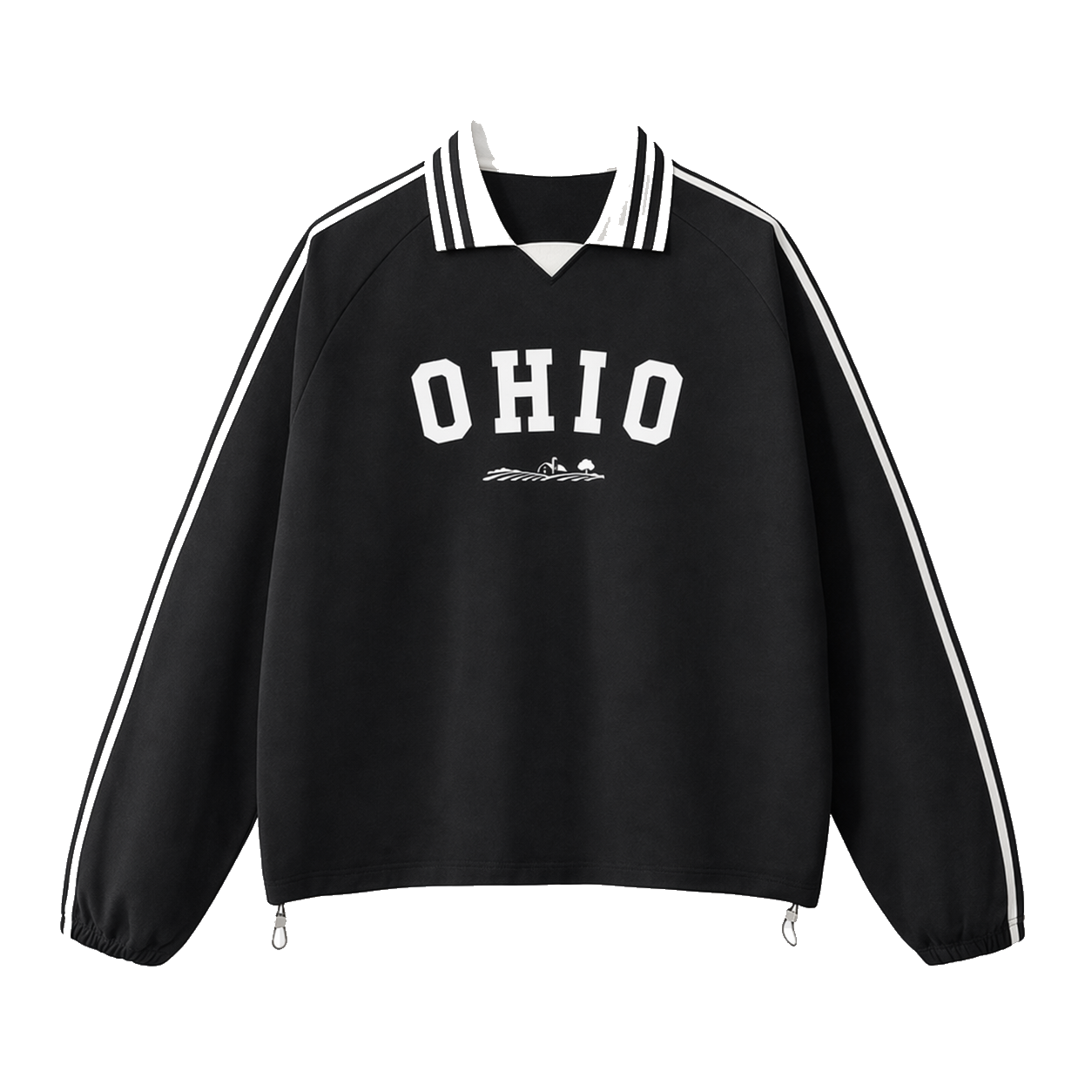 Collection 9 Ohio Contrast Striped Lapel Collar Sweatshirt - Black front